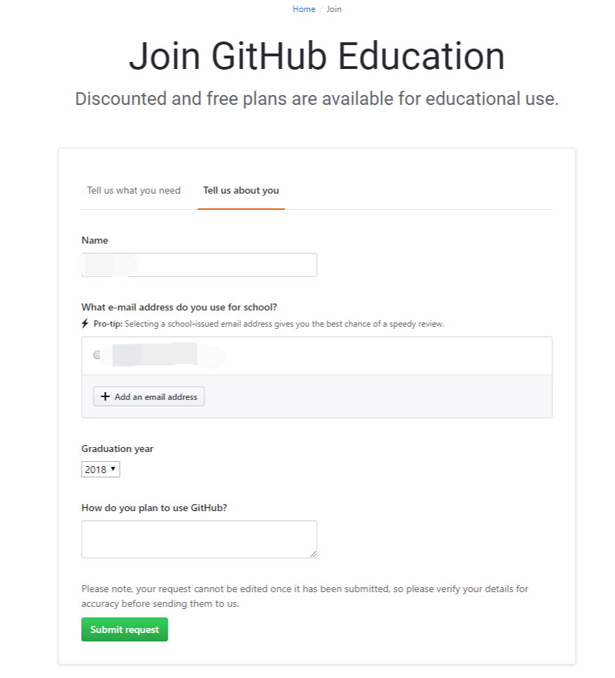Request a discount - GitHub Education.png