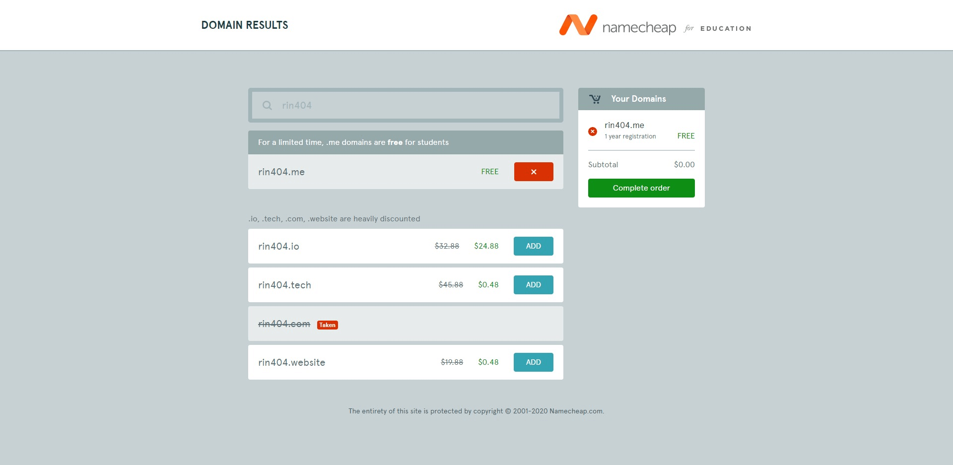 Results - Namecheap Education Program  Free Domains for Students